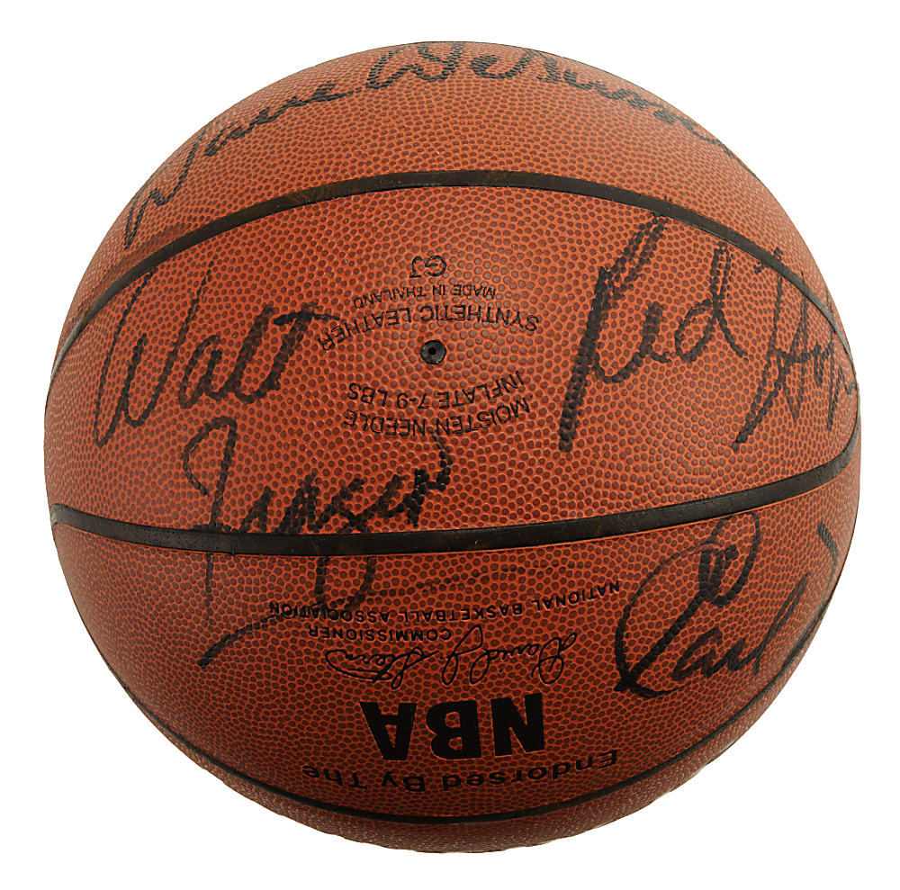 New York Knicks Hall of Famer and Stars Multi-Signed Basketball with Patrick Ewing, Willis Reed, and Walt Frazier