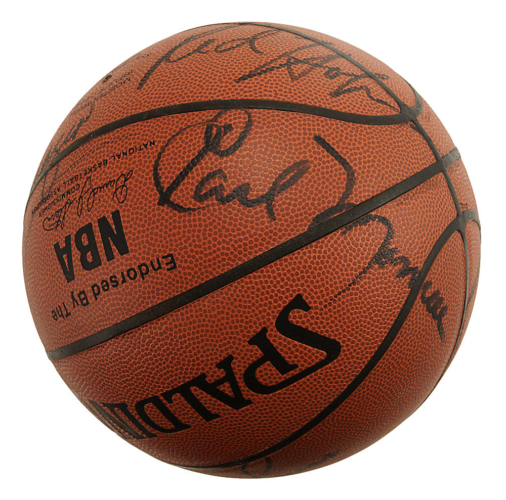 New York Knicks Hall of Famer and Stars Multi-Signed Basketball with Patrick Ewing, Willis Reed, and Walt Frazier