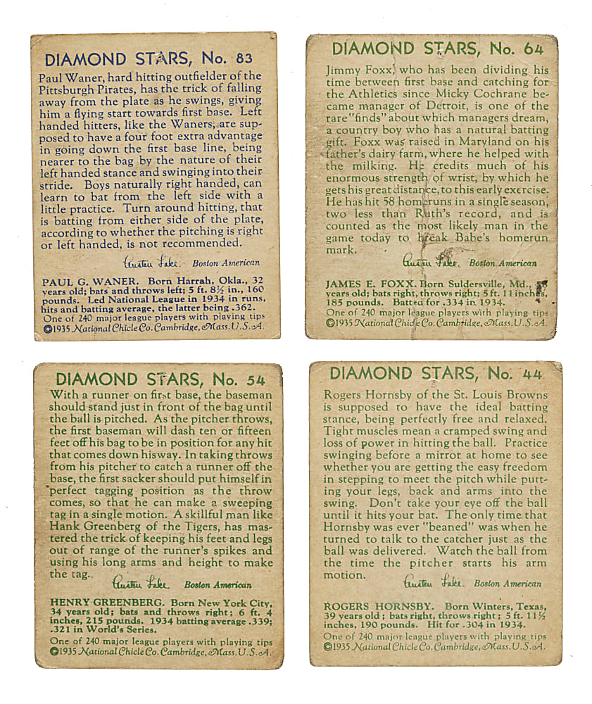 1934-1936 R327 Diamond Stars Partial Set (49/108) Including 22 Hall of Famers