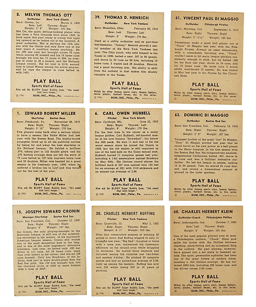 1941 R336 Play Ball Near-Complete Set (66/72)