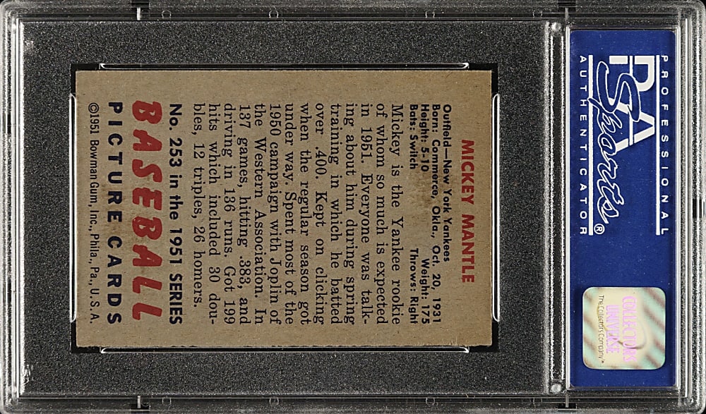 1951 Bowman #253 Mickey Mantle Rookie PSA EX-MT 6
