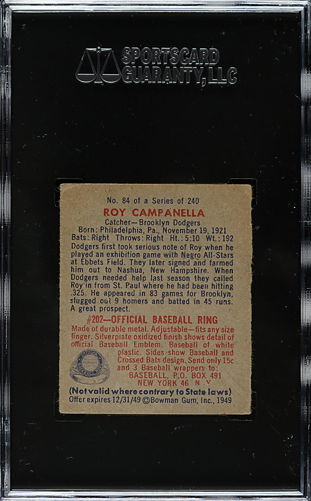 1949 Bowman #84 Roy Campanella Rookie SGC VG/EX 50