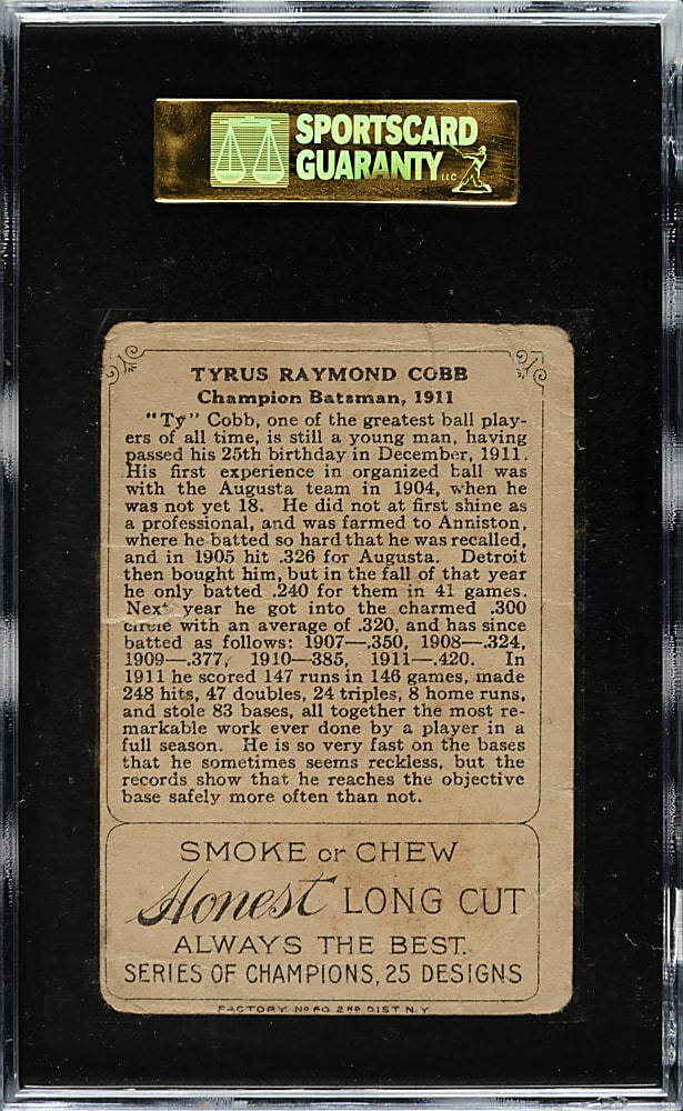 1912 T227 "Series of Champions" Ty Cobb (Honest Long Cut) SGC POOR 10