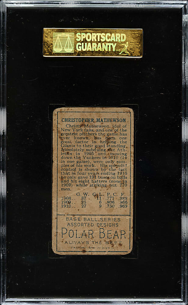 1911 T205 Gold Border Christy Mathewson SGC POOR 10 - Polar Bear Back