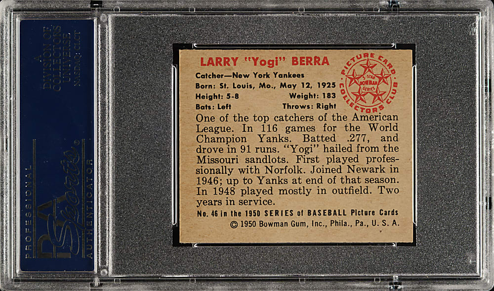 1950 Bowman #46 Yogi Berra PSA NM-MT 8