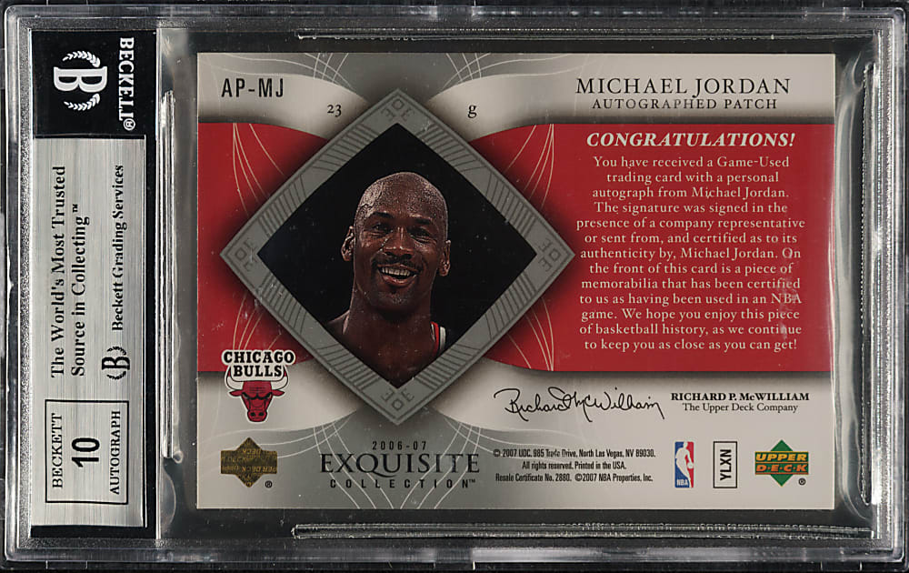 2006-2007 Upper Deck Exquisite Collection Autograph Patches Basketball #AP-MJ Michael Jordan #31/100 BGS MINT 9 with GEM MINT 10 Signature