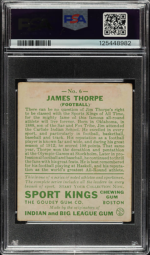 1933 R338 Sport Kings #6 Jim Thorpe PSA GOOD+ 2.5