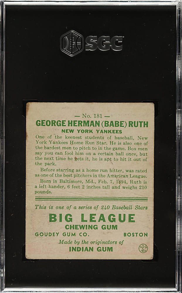 1933 R319 Goudey #181 Babe Ruth SGC FAIR 1.5