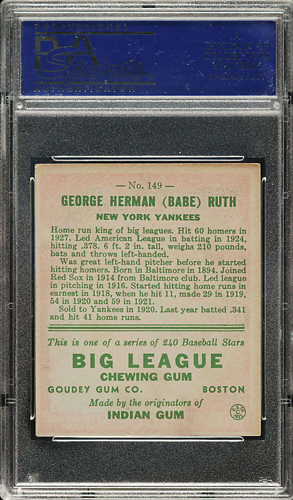 1933 R319 Goudey #149 Babe Ruth PSA EX 5