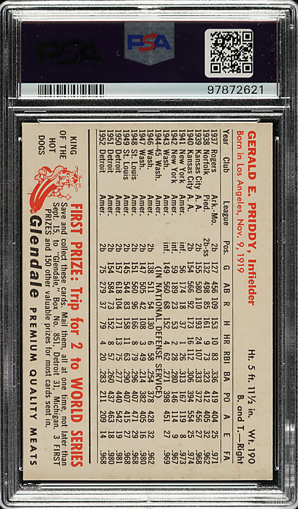 1953 Glendale Meats Jerry Priddy PSA EX 5
