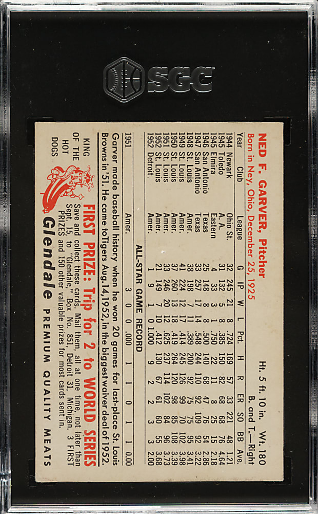 1953 Glendale Meats Ned Garver SGC VG/EX 4
