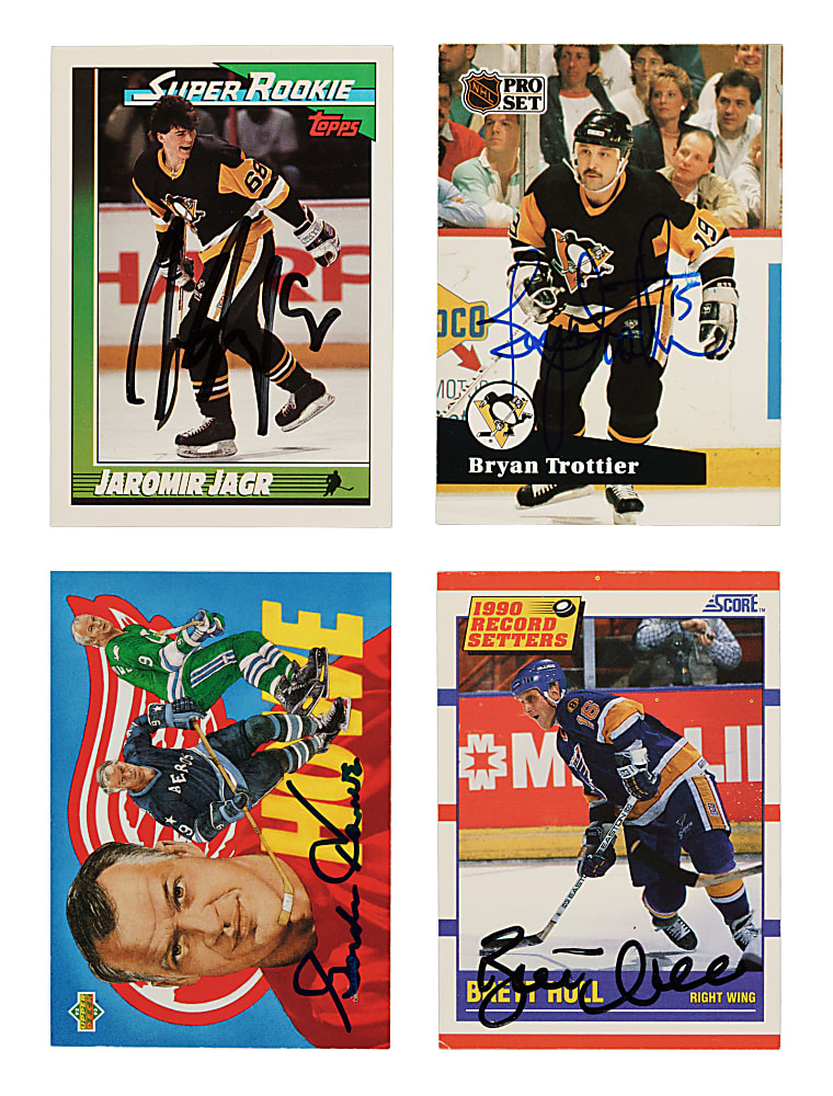 1990 to 1999 Topps, Score, Upper Deck, and O-Pee-Chee Hockey Signed-Card Collection (117) Including Howe, Jagr, Trottier, and Mikita