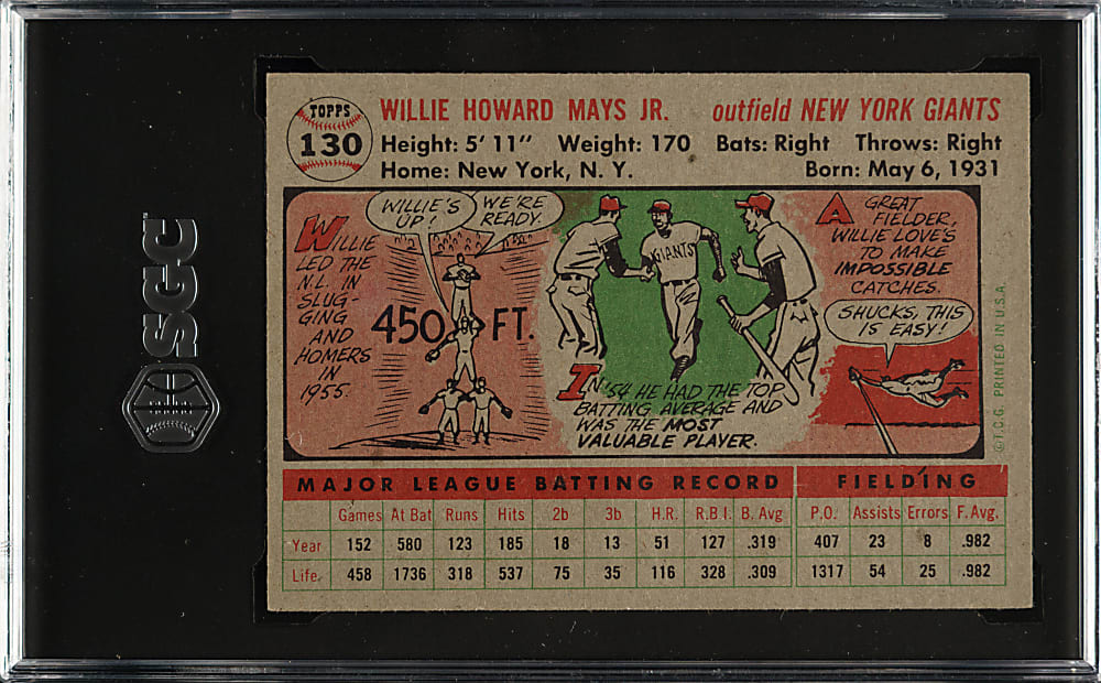 1956 Topps #130 Willie Mays Gray Back SGC NM/MT+ 8.5