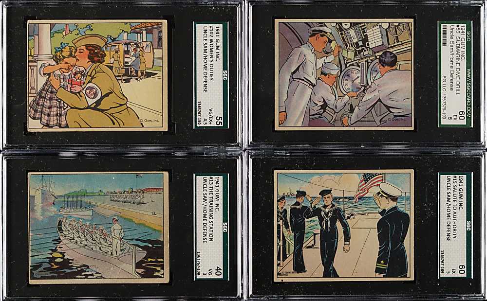 1941 R157 Gum, Inc. Uncle Sam SGC-Graded Partial Set (44/96) Plus Two R158 Uncle Sam's Home Defense Cards