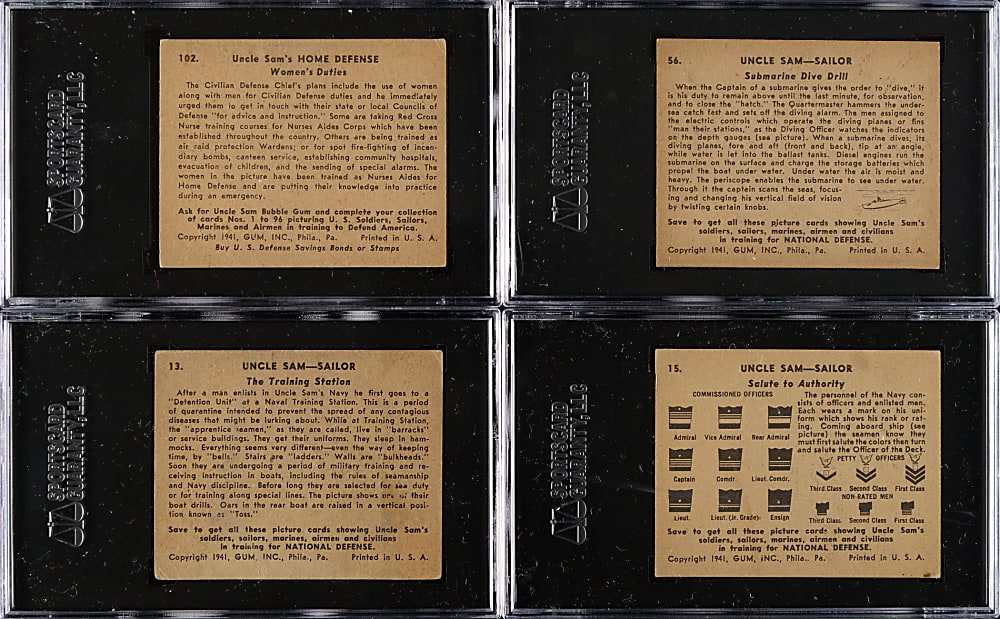 1941 R157 Gum, Inc. Uncle Sam SGC-Graded Partial Set (44/96) Plus Two R158 Uncle Sam's Home Defense Cards