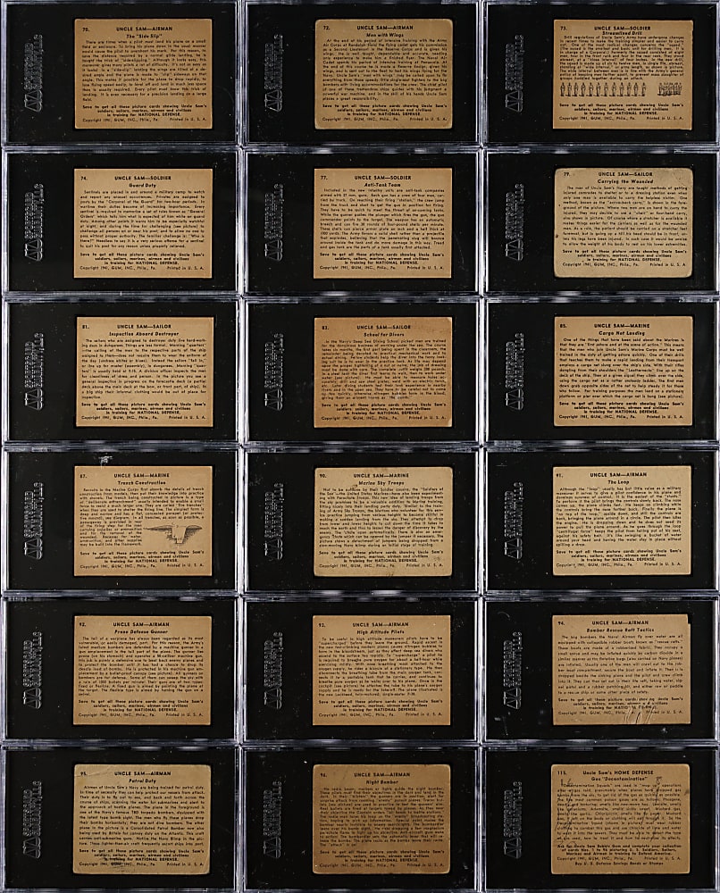 1941 R157 Gum, Inc. Uncle Sam SGC-Graded Partial Set (44/96) Plus Two R158 Uncle Sam's Home Defense Cards