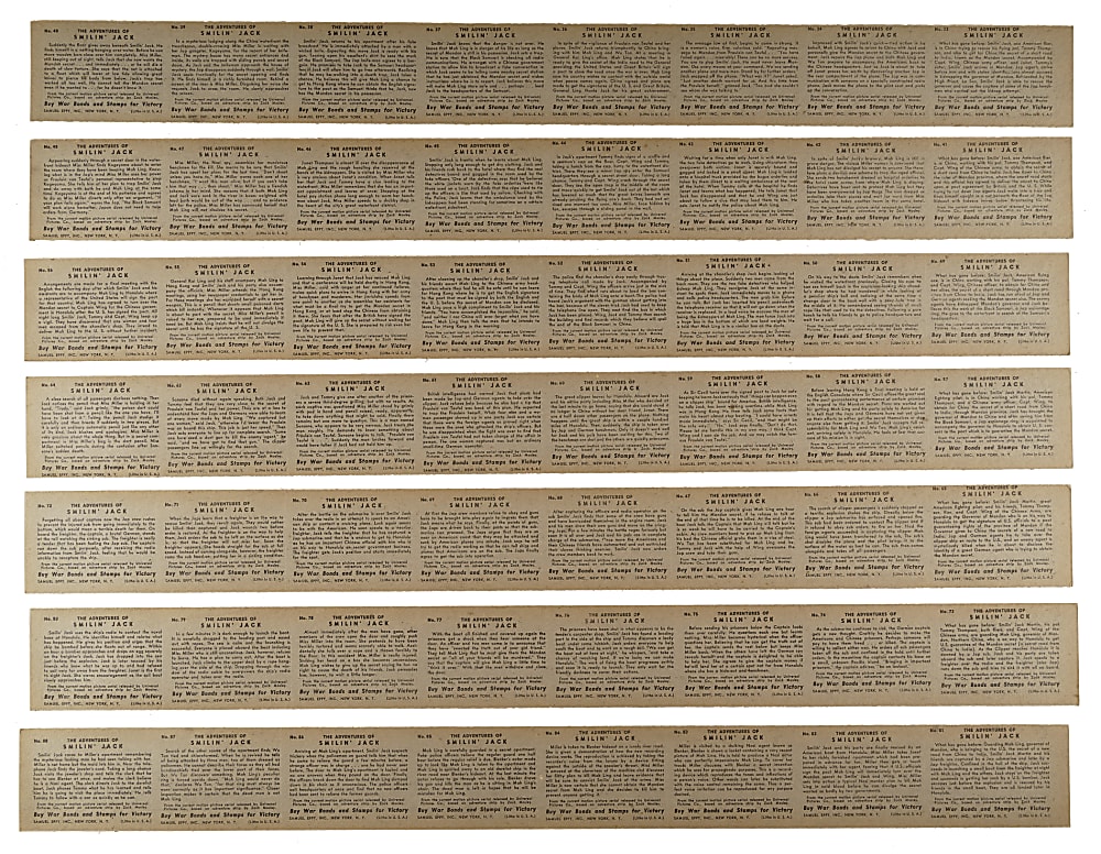 1943 R4 Samuel Eppy, Inc. "The Adventures of Smilin' Jack" Complete Set (128) On 16 Uncut Panels