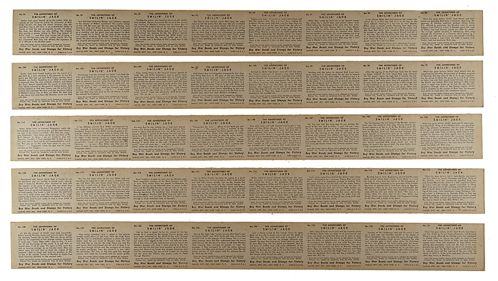 1943 R4 Samuel Eppy, Inc. "The Adventures of Smilin' Jack" Complete Set (128) On 16 Uncut Panels
