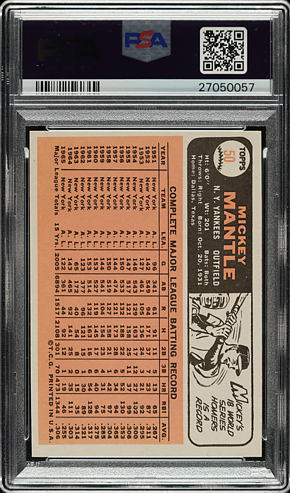 1966 Topps #50 Mickey Mantle PSA MINT 9