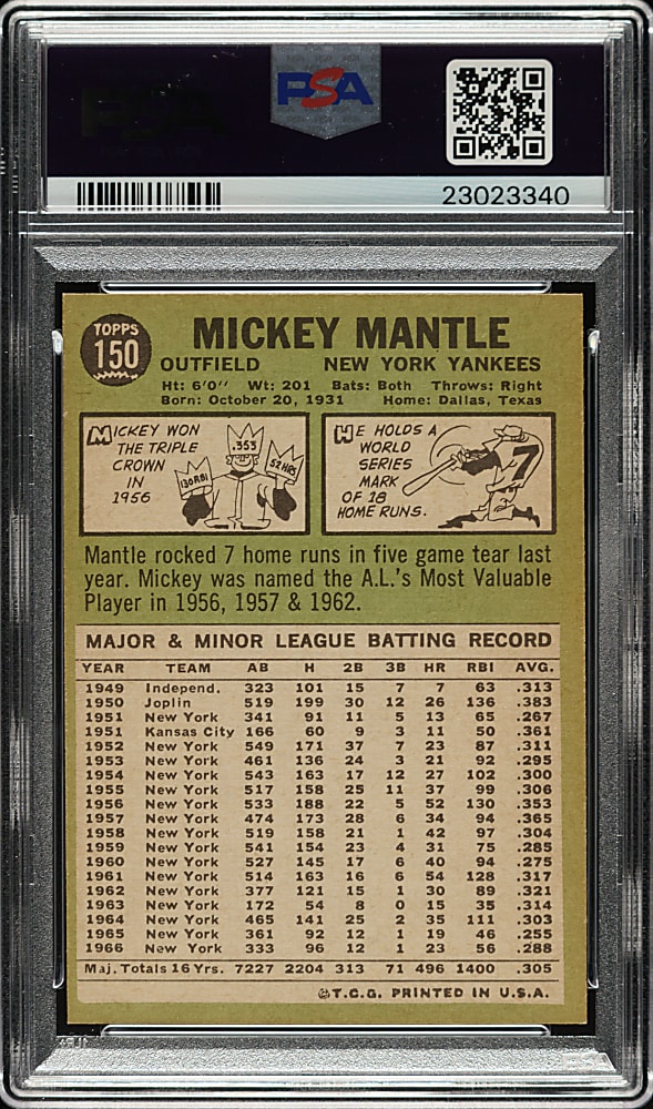 1967 Topps #150 Mickey Mantle PSA MINT 9