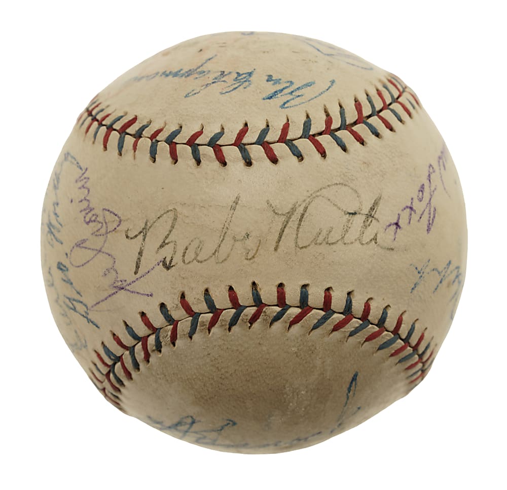Circa 1930 Hall of Fame and Stars Multi-Signed Baseball with Babe Ruth, Lou Gehrig, Walter Johnson, and Jimmie Foxx - JSA