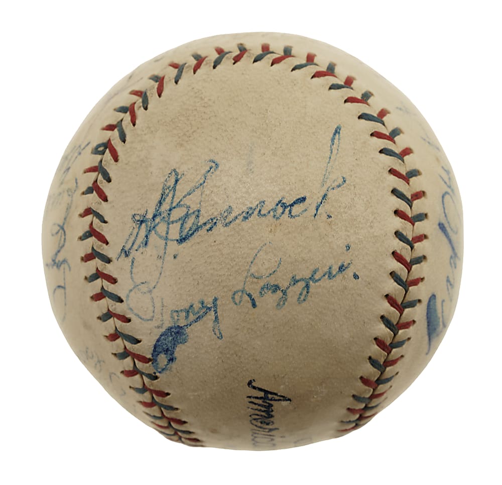Circa 1930 Hall of Fame and Stars Multi-Signed Baseball with Babe Ruth, Lou Gehrig, Walter Johnson, and Jimmie Foxx - JSA