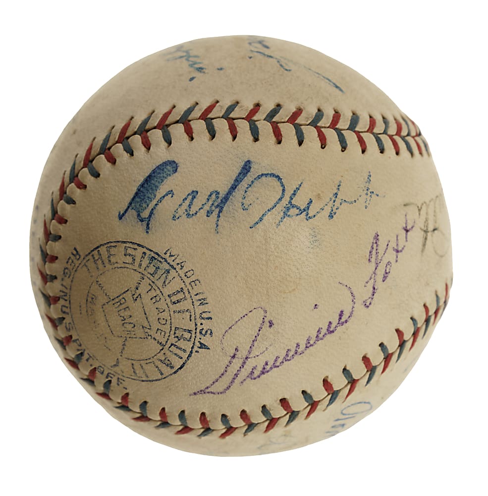 Circa 1930 Hall of Fame and Stars Multi-Signed Baseball with Babe Ruth, Lou Gehrig, Walter Johnson, and Jimmie Foxx - JSA