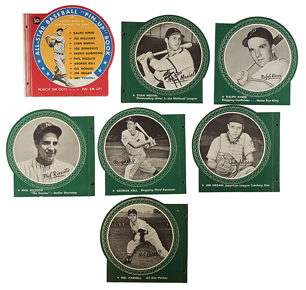 1950 All-Star Baseball "Pin-Up" Unpunched Complete Set (10) Including Jackie Robinson, Ted Williams, and Joe DiMaggio