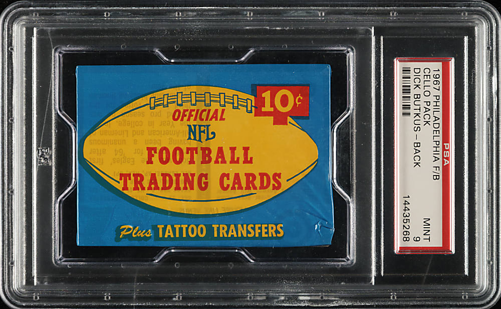 1967 Philadelphia Football Unopened Cello Pack PSA MINT 9 - Dick Butkus on Back - 1 of 3 - Highest Graded!