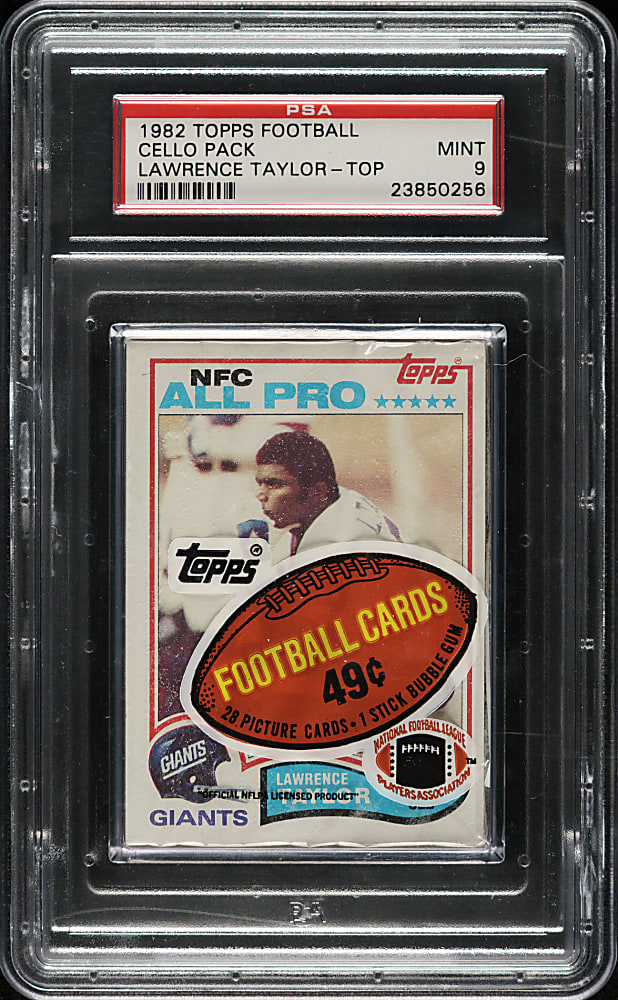1982 Topps Football Unopened Cello Pack PSA MINT 9 - Lawrence Taylor Rookie on Top and James Lofton in Action on Back