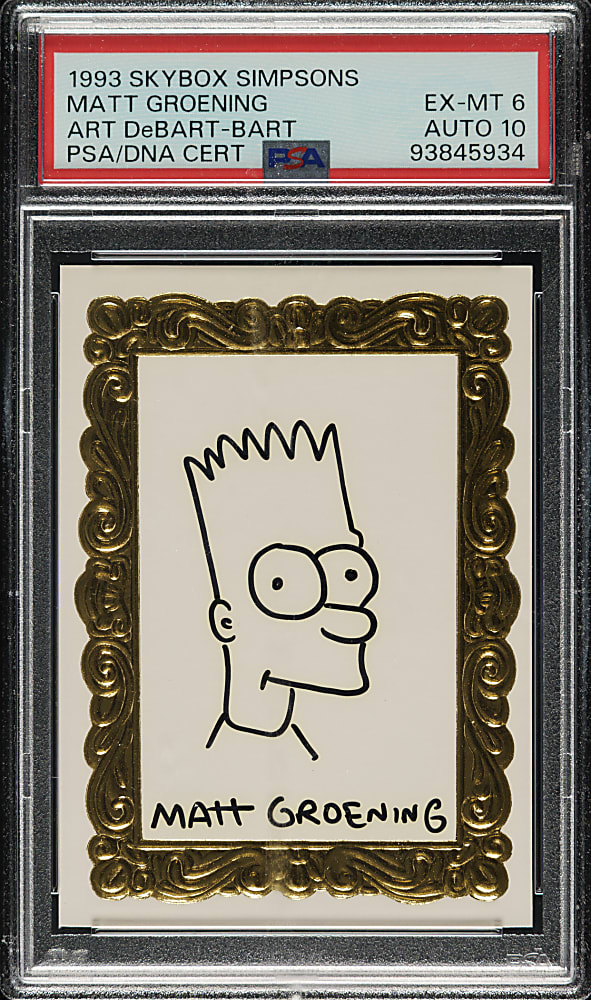 1993 SkyBox Simpsons Matt Groening "Art DeBart" Sketch Card #60/400 PSA EX-MT 6 with GEM MINT 10 Signature