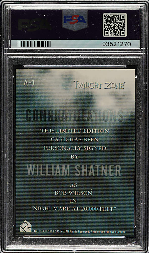 1999 Rittenhouse Twilight Zone Autographs #A-1 William Shatner PSA GEM MINT 10