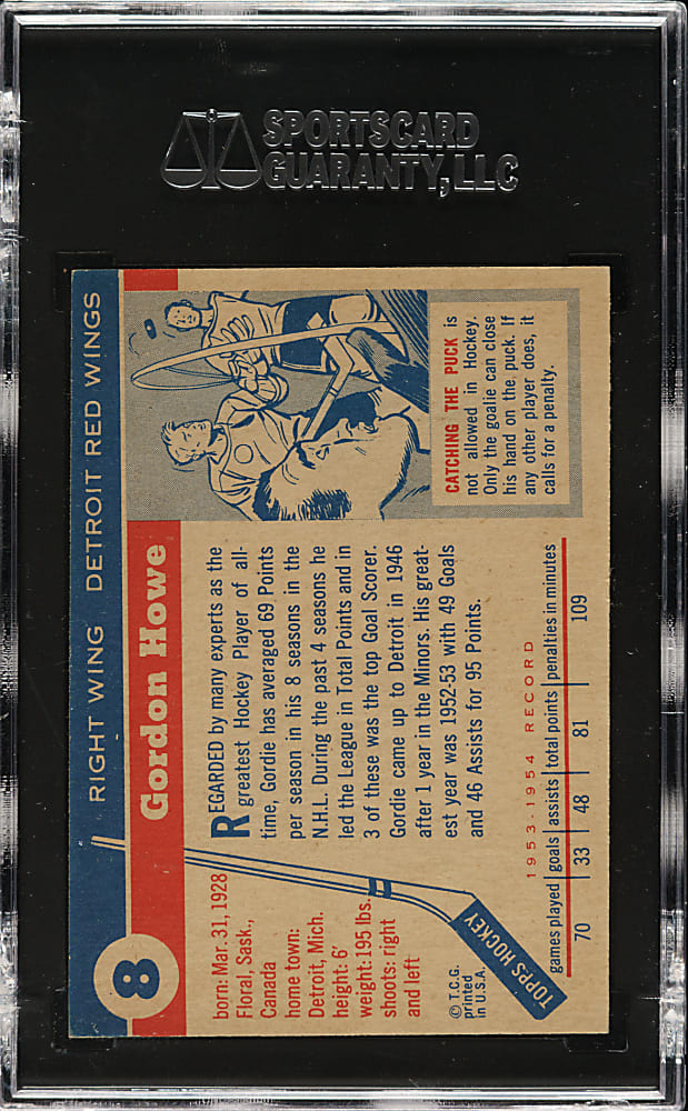 1954-1955 Topps Hockey #8 Gordie Howe SGC NM/MT 8 (MBA Silver Diamond)