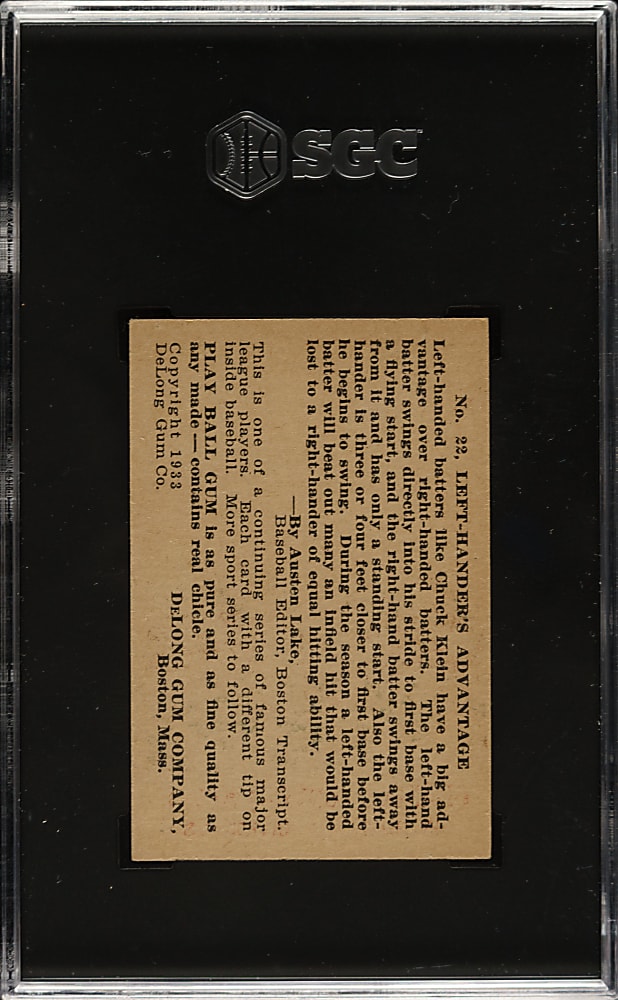 1933 R333 DeLong Gum #22 Chuck Klein SGC NM 7
