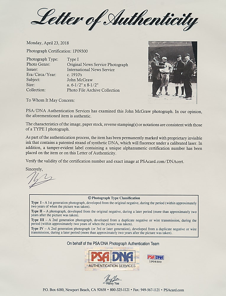 Circa 1910s John McGraw Original International News Service Photograph PSA/DNA Type I