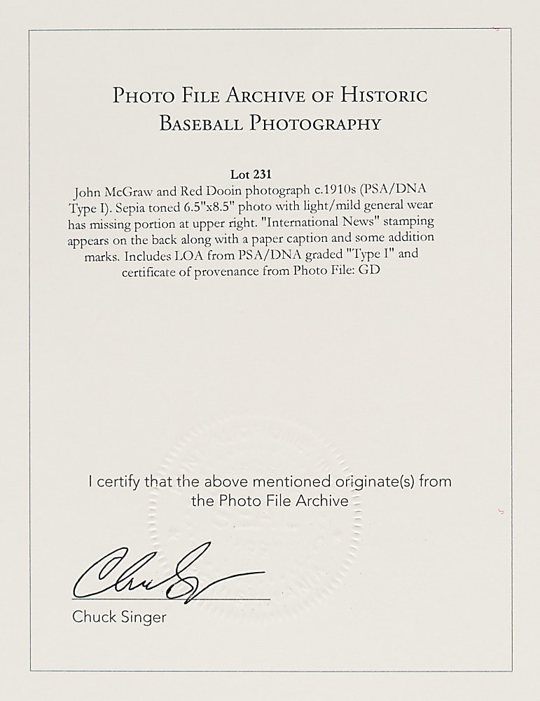 Circa 1910s John McGraw Original International News Service Photograph PSA/DNA Type I