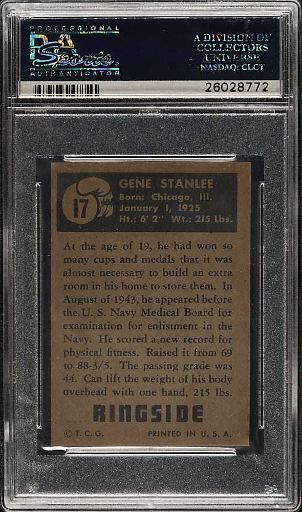 1951 Topps Ringside Boxing #17 Gene Stanlee (Mr. America) PSA MINT 9 - Highest Graded!