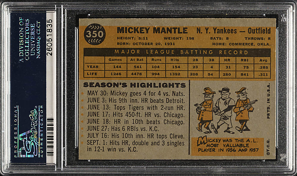1960 Topps #350 Mickey Mantle PSA NM 7