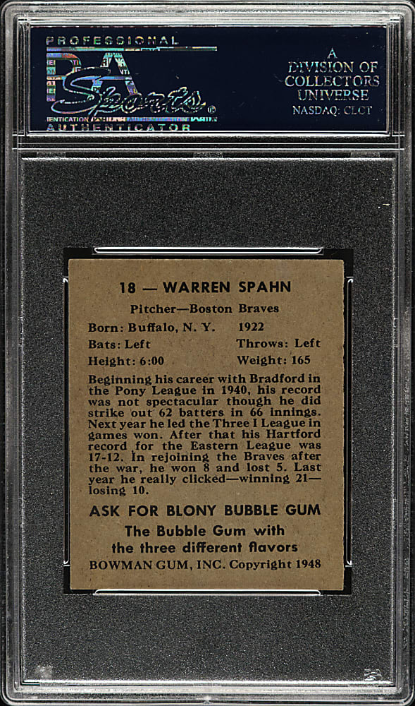 1948 Bowman #18 Warren Spahn Rookie PSA NM 7