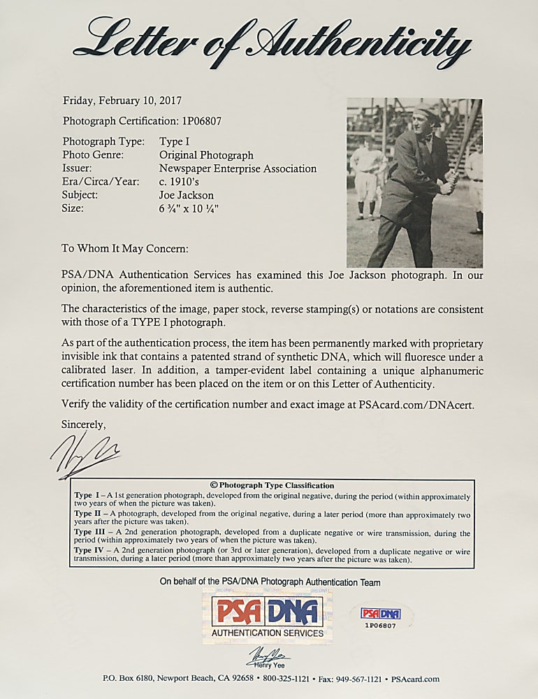 Circa 1910s Joe Jackson Original Newspaper Enterprise Association Photograph PSA/DNA Type I