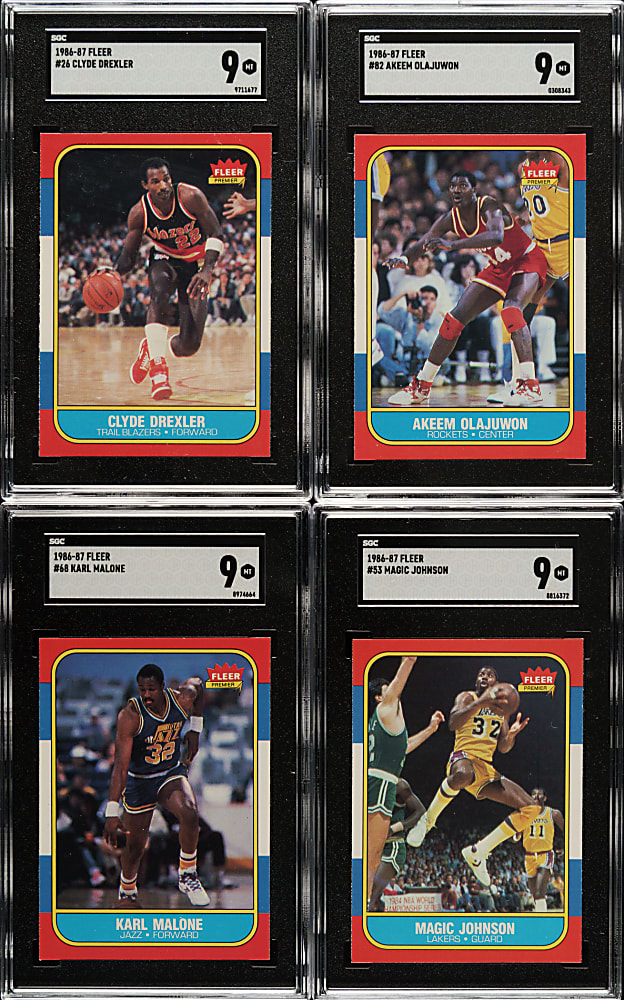 High-Grade 1986-1987 Fleer Basketball Near-Complete Set (131/132) Plus Complete Sticker Set (11)