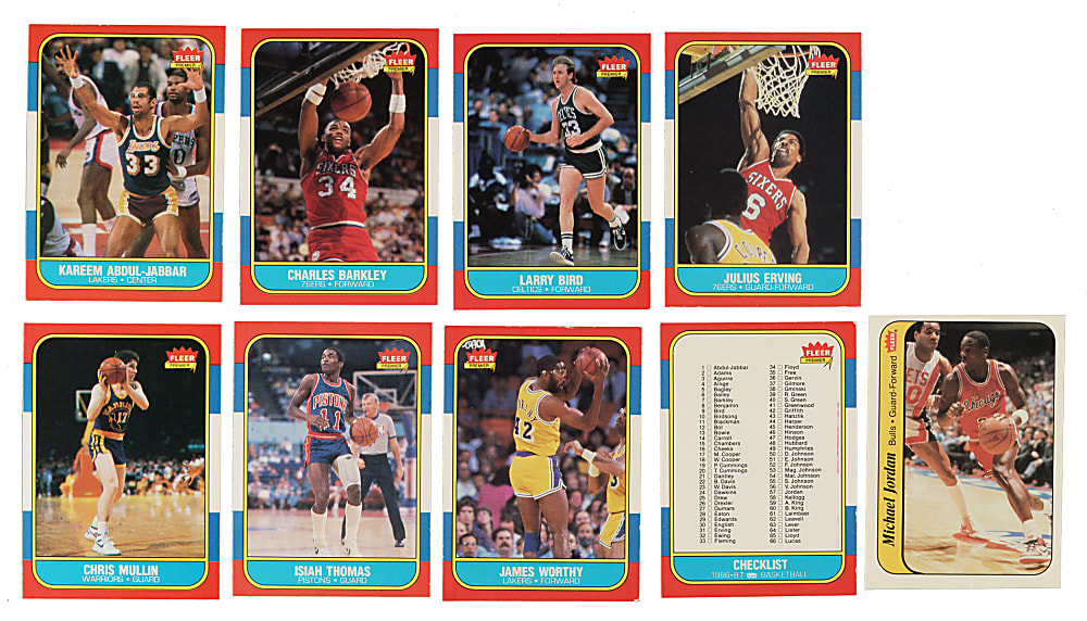 High-Grade 1986-1987 Fleer Basketball Near-Complete Set (131/132) Plus Complete Sticker Set (11)