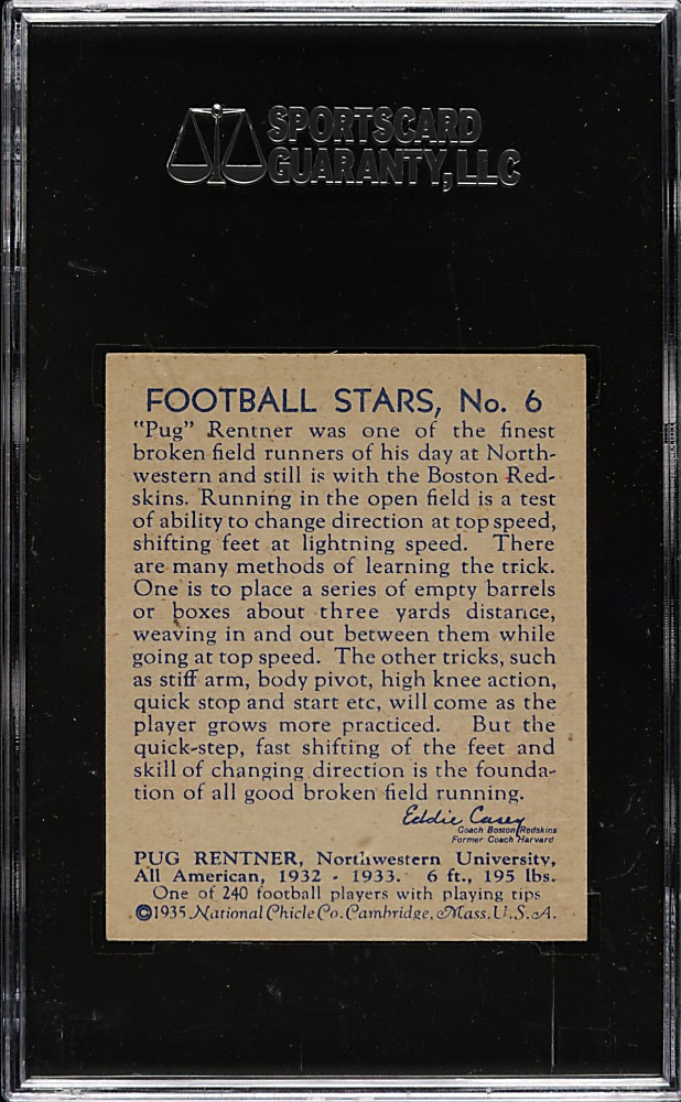 1935 R331 National Chicle Football #6 Pug Rentner SGC NM 84