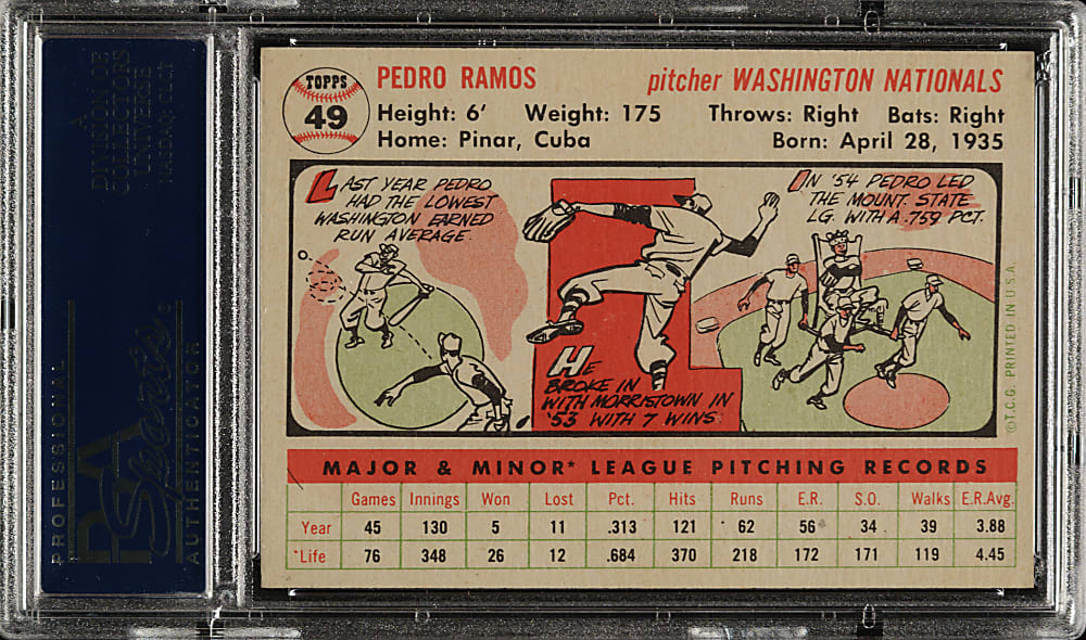 1956 Topps #49 Pedro Ramos White Back PSA MINT 9