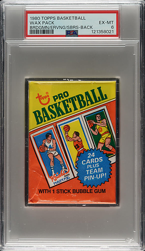1980-1981 Topps Basketball Unopened Wax Pack PSA EX-MT 6 - Julius Erving/Bridgeman/Sobers on Back