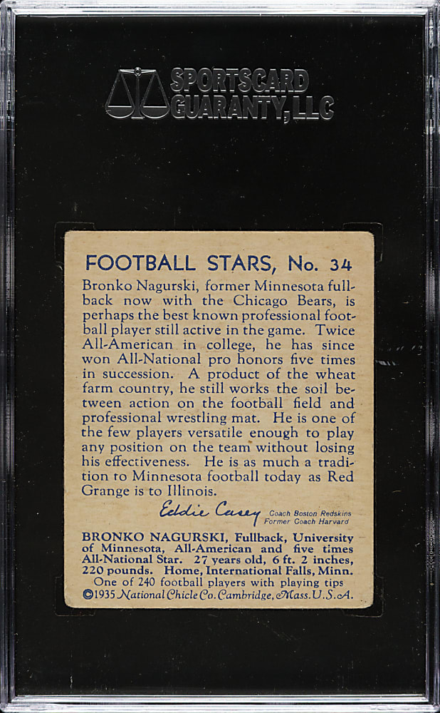 1935 R331 National Chicle Football #34 Bronko Nagurski Rookie SGC VG 40