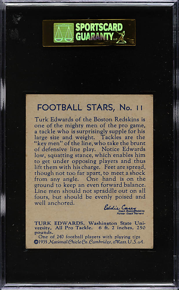 1935 R331 National Chicle Football #11 Turk Edwards Rookie SGC EX/NM 80