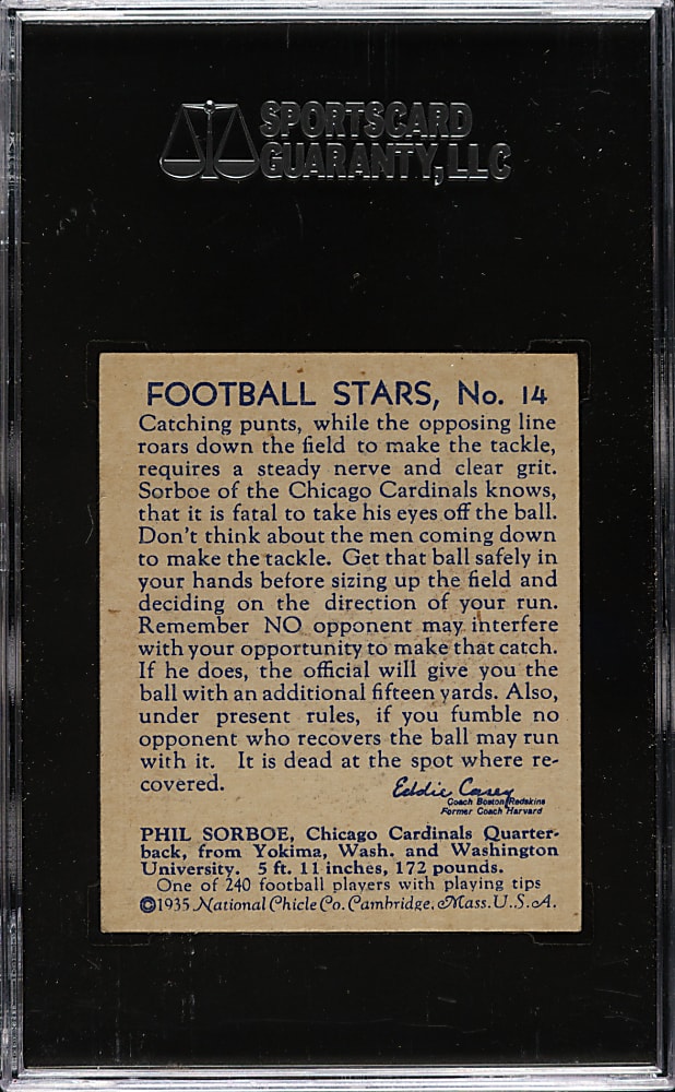 1935 R331 National Chicle Football #14 Phil Sorboe SGC NM 84