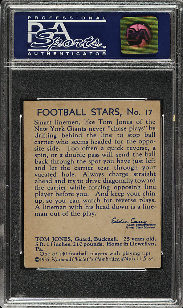 1935 R331 National Chicle Football #17 Tom Jones PSA NM 7
