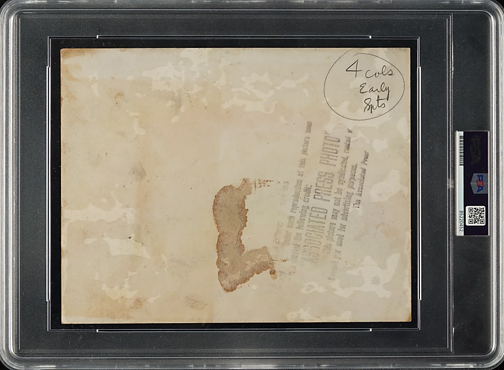 1936 World Champions New York Yankees Team with Lou Gehrig and Rookie Joe DiMaggio Signing Baseballs Original Associated Press Photograph PSA/DNA Type I